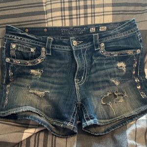 Miss Me Distressed Jean Shorts with Embellishments